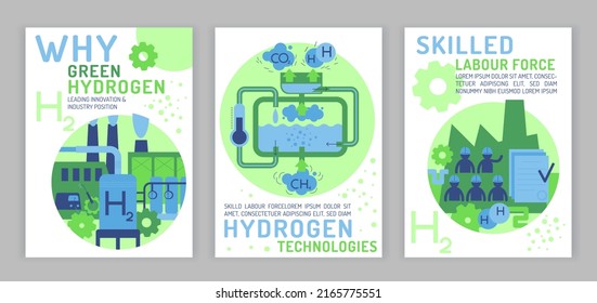 Why green hydrogen. Hydrogen technology creates skilled jobs. Green fuel production. Renewable energy source with zero emissions. Editable vector illustration isolated on a white background