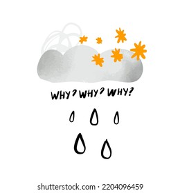 Why ink words and textured gray cloud, fashion collage graphic design for apparel and prints.