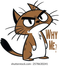 Why me grumpy cat vector design. Quirky grumpy cat graphic for t-shirt design. Add attitude and humor to your apparel collection with this unique and expressive artwork.