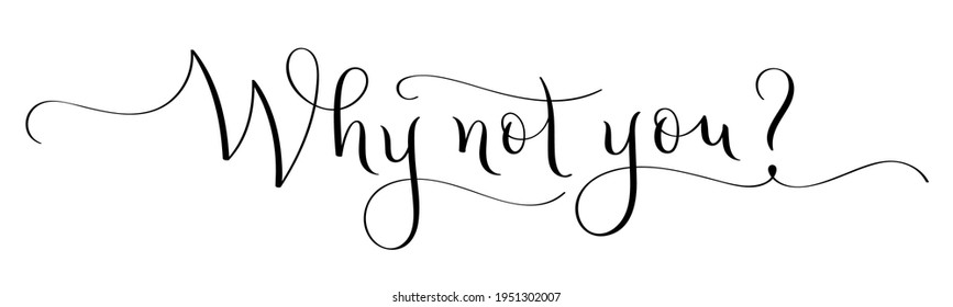 WHY NOT YOU? black vector brush calligraphy banner with flourishes isolated on white background