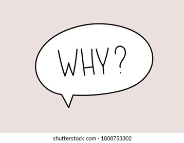 Why question inscription. Handwritten lettering illustration. Black vector text in speech bubble. Simple outline marker 