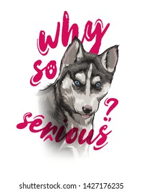 why so serious slogan with siberian husky dog  - vector illustration for t-shirt