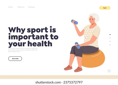 Why sport important to your health concept for landing page providing online training for elderly