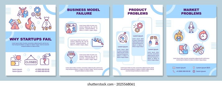 Why startups fail brochure template. Business model, product problem. Flyer, booklet, leaflet print, cover design with linear icons. Vector layout for presentation, annual reports, advertisement pages