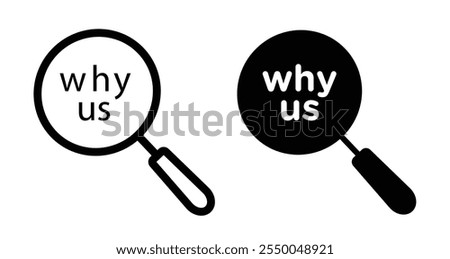 Why us Icon set in black filled and line.