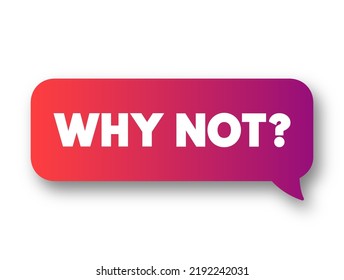 Why Not? is used to suggest or question why something should not be done or considered, text concept message bubble