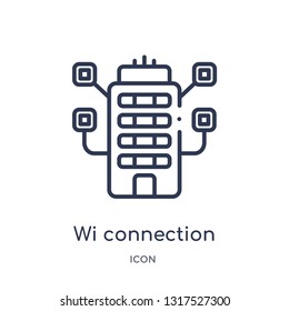 wi connection icon from technology outline collection. Thin line wi connection icon isolated on white background.