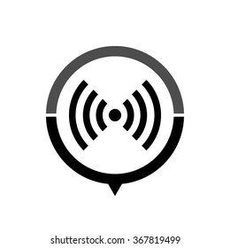 wi fi - black vector icon; map pointer;  message bubble