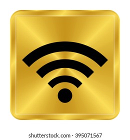 wi fi - black vector  icon; gold button