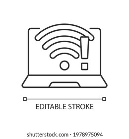 Wi Fi Does Not Work Linear Icon. Wireless Connection Issue, Weak Signal. No Internet. Fix Wifi. Thin Line Customizable Illustration. Contour Symbol. Vector Isolated Outline Drawing. Editable Stroke