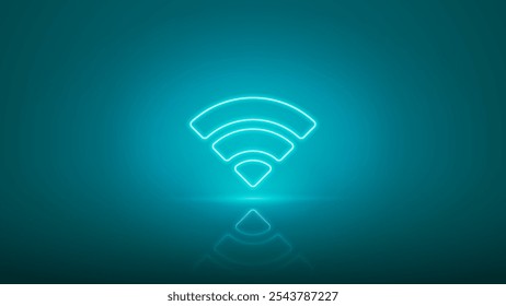 Wi Fi glowing neon sign. Free internet zone and hotspot concept. Wi-fi icon on bright blue background. Vector illustration