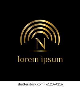 Wi fi golden vector logo template letter N