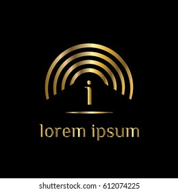 Wi fi golden vector logo template letter i