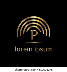 Wi fi golden vector logo template letter P