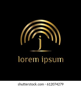Wi fi golden vector logo template letter j