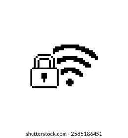 wi fi icon 8 bit, pixel art wifi locked icon for game logo.