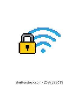 wi fi icon 8 bit, pixel art wifi locked icon for game logo.