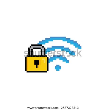 wi fi icon 8 bit, pixel art wifi locked icon for game logo.