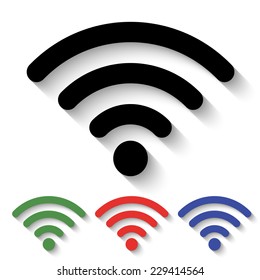 wi fi icon - black and colored (green, red, blue) illustration with shadow