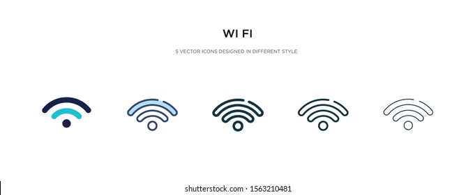 wi fi Symbol in verschiedenen Stil Vektorgrafik. Zwei farbige und schwarze WiFi-Vektorsymbole, die in gefüllter Form, Umriss-, Linien- und Strichstil entworfen wurden, können für Web-, Mobil-, i