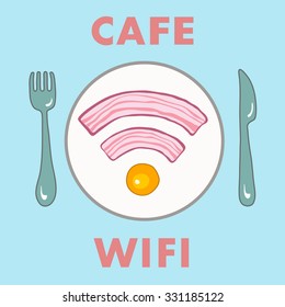 Wi fi icon of eggs and bacon on a plate