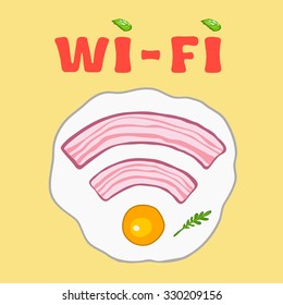 Wi fi icon with eggs and herbs on orange background 