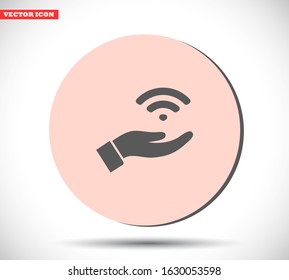 Wi fi icon in the hand , lorem ipsum Flat design