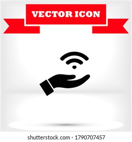 Icono Wi fi en la mano , lorem ipsum Diseño plano