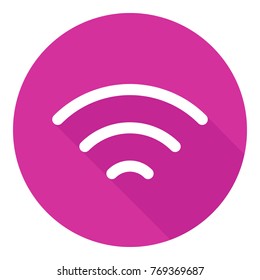 Wi Fi icon with long shadow. Purple button in a flat design style