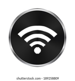 Wi Fi icon - vector brushed metal button