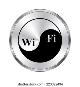 Wi Fi icon - vector brushed metal button