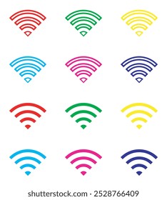 Wi-Fi-Symbolvektor. Symbol für drahtloses Symbol im trendigen flachen Stil. Legen Sie Elemente in farbigen Symbolen fest. Wifi, Vektorgrafik einzeln auf weißem Hintergrund