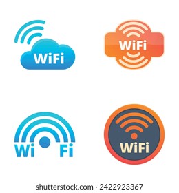 Wi fi icons set cartoon vector. Wireless and free wi fi hotspot. Modern technology