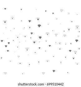 Wi Fi icons vector pattern. Wireless internet area, wifi mobile network, connection symbols. Black and white background, wi fi zone concept. Digital technology signs, communication service elements.