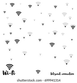 Wi Fi icons vector pattern. Wireless internet area, wifi mobile network, connection symbols. Black and white background, wi fi zone concept. Digital technology signs, communication service elements.