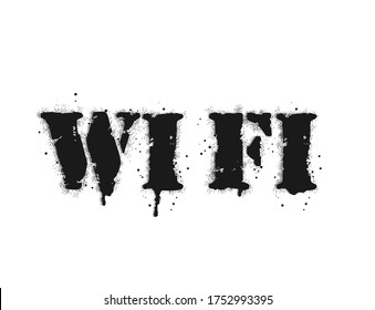Wi Fi lettering. Vector graffiti lettering on white. Lettering sprayed with leak in black over white. Vector design street art.