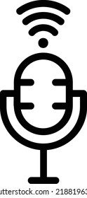 Icono De Micrófono Wi-Fi Con Estilo De Contorno, Signo De Tecnología Futurista Y Símbolo Aislado En Fondo Blanco