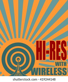 Wi Fi Network  Symbol . Mobile gadgets technology relative vector image. Hi res with wireless text on sun rays background