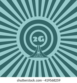 Wi Fi Network  Symbol . Mobile gadgets technology relative vector image. Sun rays background. 2G text