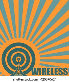 Wi Fi Network  Symbol . Mobile gadgets technology relative vector image. Wireless text on sun rays background