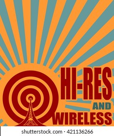Wi Fi Network  Symbol . Mobile gadgets technology relative vector image. Hi res and wireless text on sun rays background