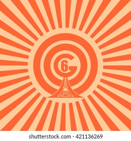 Wi Fi Network  Symbol . Mobile gadgets technology relative vector image. Sun rays background. 6G text