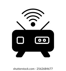 Wi Fi rauter icon black with radio wave signal vector illustration background.