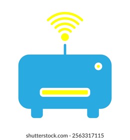 Wi Fi rauter icon blue and yellow color with radio wave signal vector illustration background.