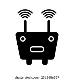 Wi Fi rauter icon solid with radio wave signal vector illustration background.