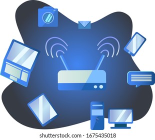 Wi- Fi router, and devices that connect to the Internet: phone, tablet, camera, desktop computer, laptop