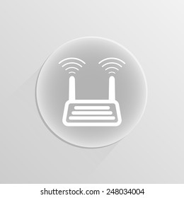 Wi fi router web icon on a white button with shadow 