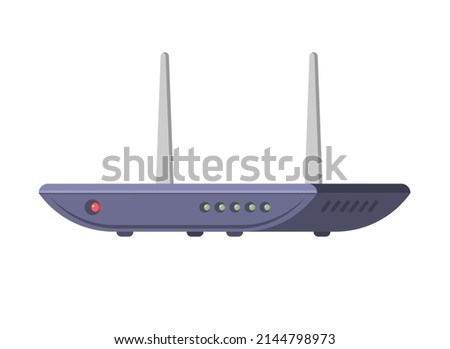 Wi fi router wireless internet connection access with indicators and two antennas isometric icon vector illustration. Computer network wifi communication switch cyberspace wave data net link isolated