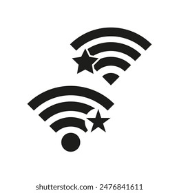 Wi Fi star icons. Black and white. Vector signal symbols. Wireless connection.