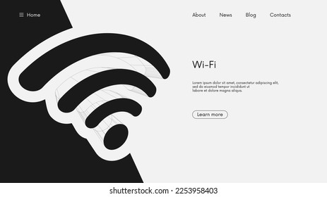Wi Fi symbol, wireless networking digital hi tech innovation concept, free internet zone and hotspot, futuristic wireframe geometric sign in perspective, vector business background